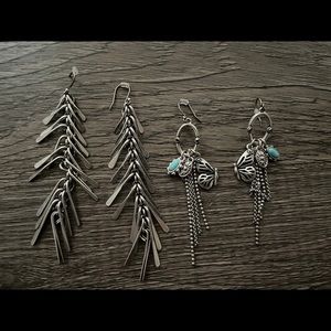 Lucky Brand Earrings Set of 2 Pair dangling silver turquoise gorgeous